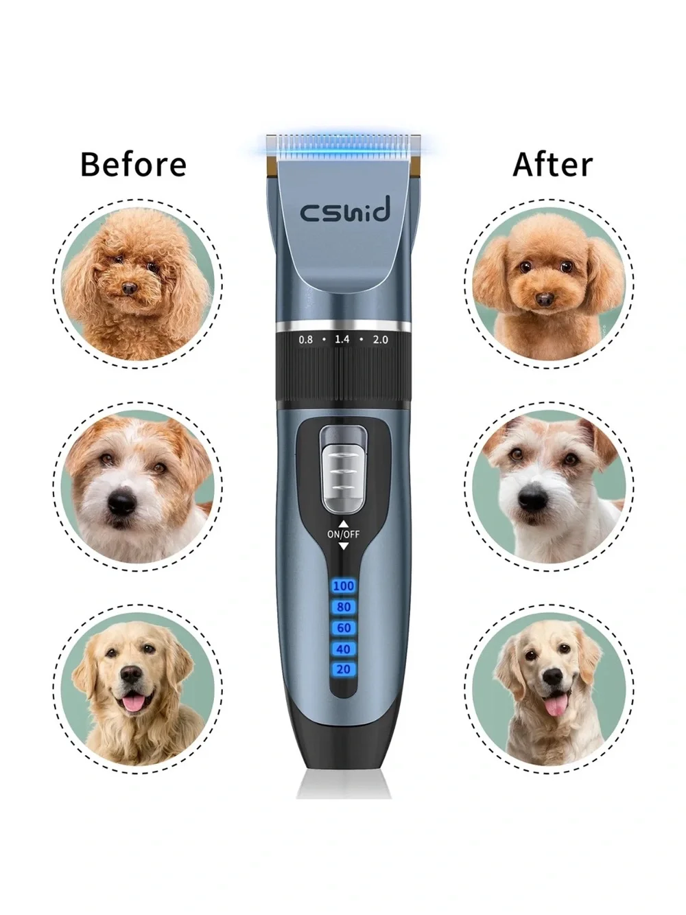Dog Cat Clippers Pet Hair Grooming Kit Shaver Display Trimmer Low Noise Blue